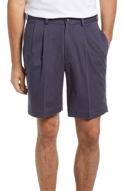Shop Berle Charleston Khakis Pleated Chino Shorts In Navy