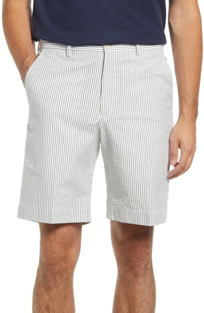 Shop Berle Flat Front Seersucker Shorts In Grey