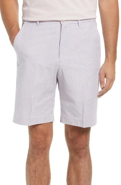 Shop Berle Flat Front Seersucker Shorts In Purple