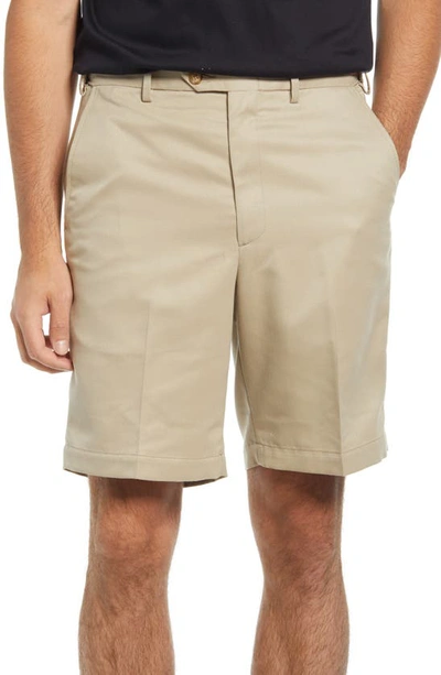 Shop Berle Flat Front Shorts In Tan
