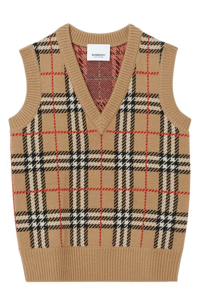 Shop Burberry Mickenze Check Wool Sweater Vest In Archive Beige