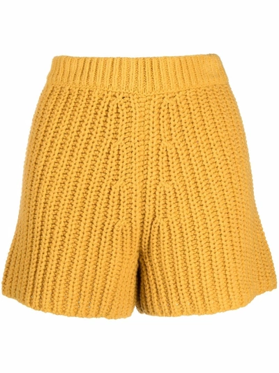 Shop Alanui High-waisted Knitted Shorts In Gelb