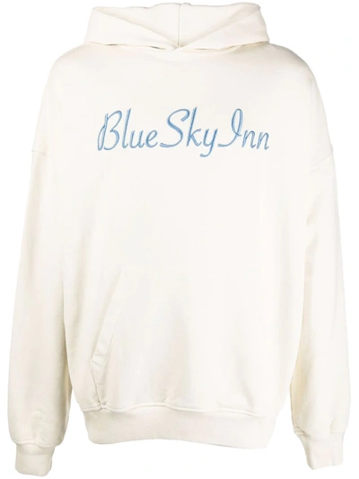 Shop Blue Sky Inn Logo-embroidered Cotton Hoodie In Nude