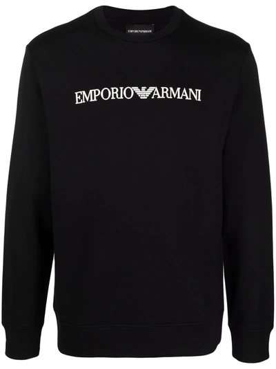 Shop Emporio Armani Logo-print Crew-neck Sweatshirt In Schwarz