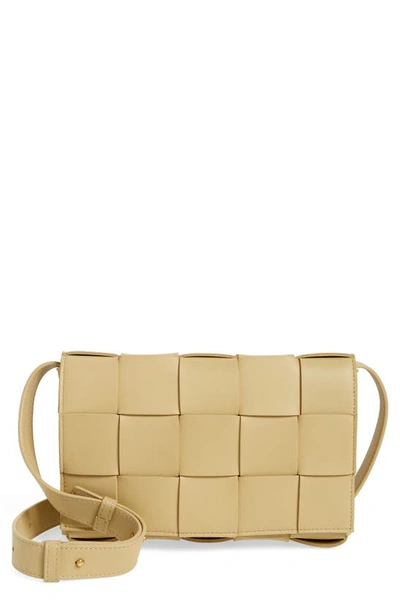 Shop Bottega Veneta Intrecciato Leather Crossbody Bag In Tapioca/ Gold