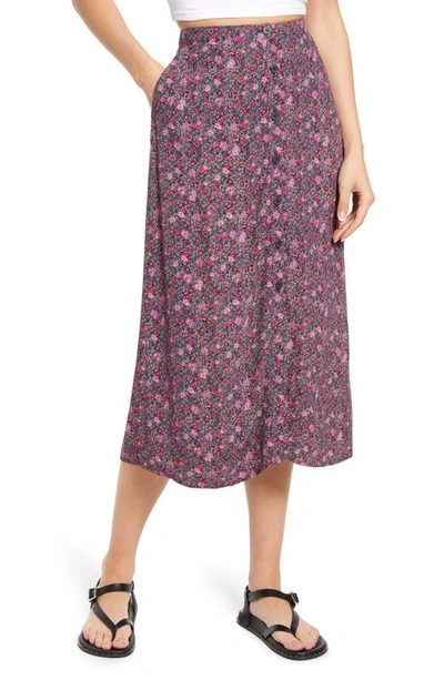 Treasure & Bond Button Front Skirt In Navy Lora Floral