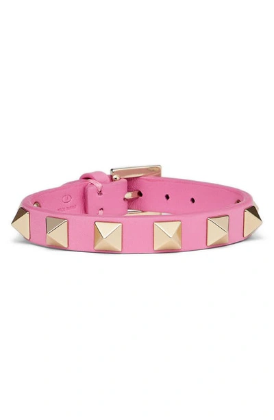 Shop Valentino Garavani Rockstud Leather Bracelet In Dawn Pink