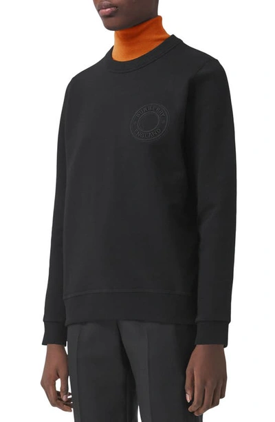 Shop Burberry Poulter Roundel Logo Embroidered Sweatshirt In Black