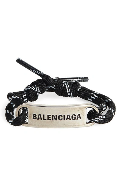 Shop Balenciaga Cord Plate Bracelet In 4051 Blue/ White/ Silver