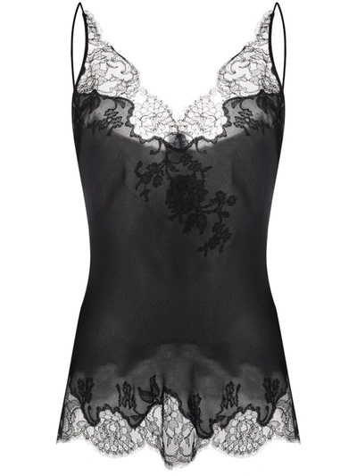 Shop Carine Gilson Lace-panelled Silk Camisole In Black