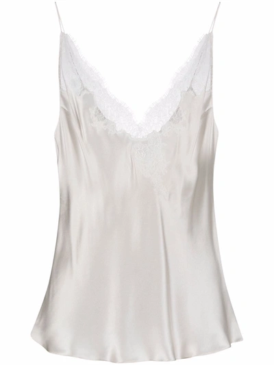 Shop Carine Gilson Lace-trimmed Silk Satin Camisole In White