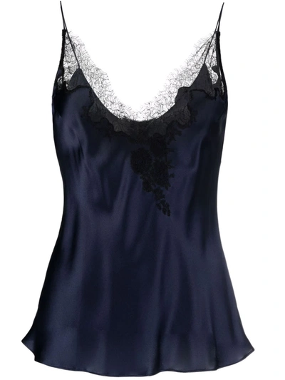 Carine Gilson Lace-trimmed Silk-satin Camisole In Blue