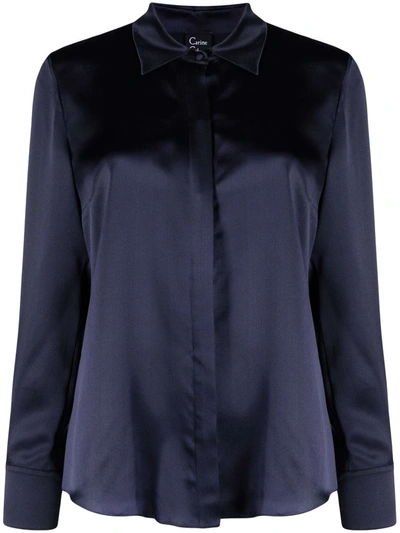 Shop Carine Gilson Long-sleeve Silk-satin Shirt In Blue