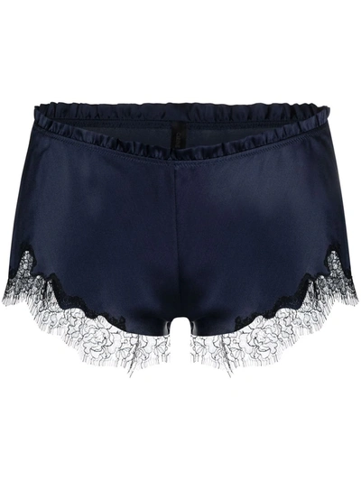 Carine Gilson Lace-trimmed Silk-satin Pyjama Shorts In Blue