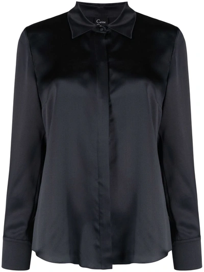 Shop Carine Gilson Long-sleeve Silk-satin Shirt In Grey