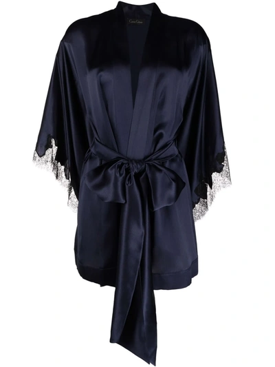 Carine Gilson Lace-trim Silk-satin Robe In Blue