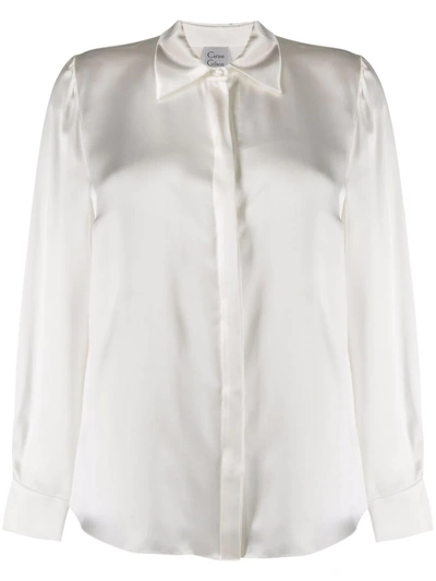 Shop Carine Gilson Long-sleeve Silk-satin Shirt In White