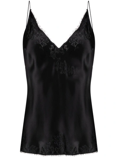 Shop Carine Gilson Lace-trimmed Silk Camisole In Black