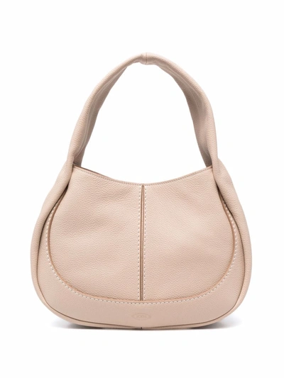 Shop Tod's Medium Hobo Leather Bag In Neutrals