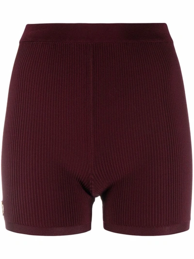 Shop Saint Laurent Ysl Plaque Ribbed Shorts In Red