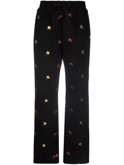 Shop Red Valentino Embroidered-design Straight-leg Track Pants In Black