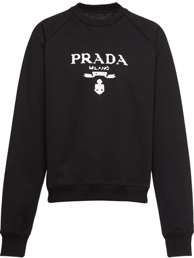 Shop Prada Logo-print Fleece Sweatshirt In Black