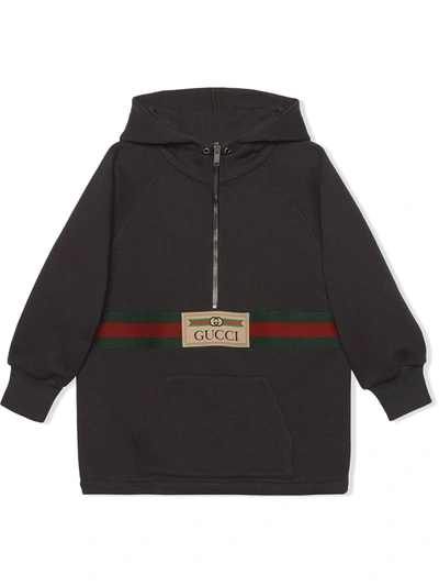 Shop Gucci Web-detailed Half-zip Hoodie In Grey