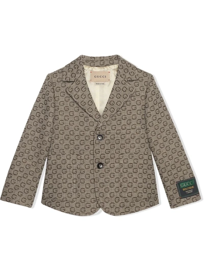 Shop Gucci G Wool Blazer Jacket In Brown