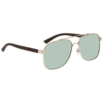Shop Gucci Green Square Mens Sunglasses Gg0422s 005 60 In Gold Tone,green