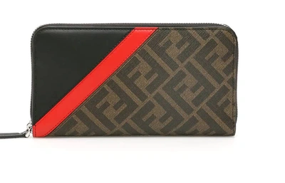 Shop Fendi Ff Stripe Zip-around Wallet In Brown