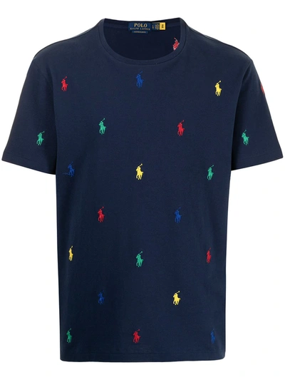 Shop Polo Ralph Lauren Logo-embroidered T-shirt In Blau