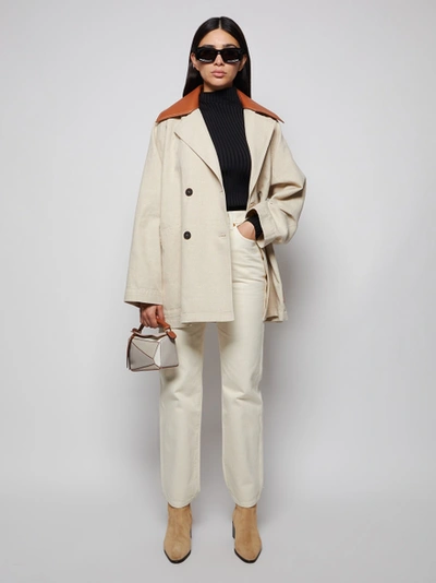 Shop Loewe Trapeze Peacoat Leather Collar