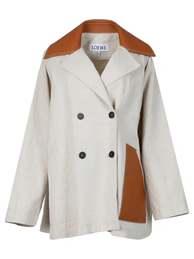 Shop Loewe Trapeze Peacoat Leather Collar