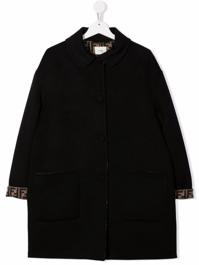 Shop Fendi Single-breasted Long-sleeve Coat In 黑色