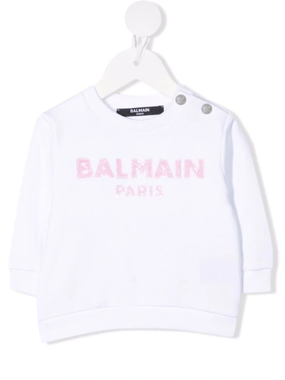 Shop Balmain Logo-print Sweatshirt In 白色