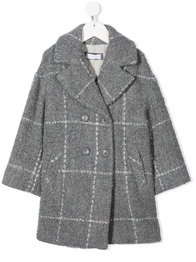 Shop Monnalisa Grid-pattern Double-breasted Coat In Grey