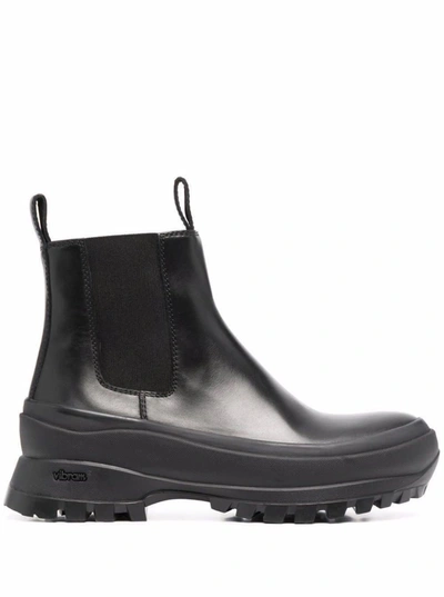 Shop Jil Sander Boston Leather Ankle Boots With Vibram Sole In Black