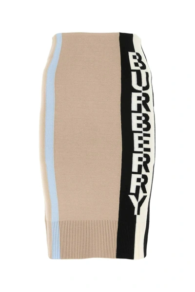 Shop Burberry Jacquard Midi Skirt In Beige