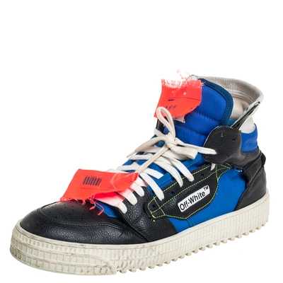 Pre-owned Off-white Black/blue Leather And Canvas Off-court 3.0 High-top Sneakers Size 42