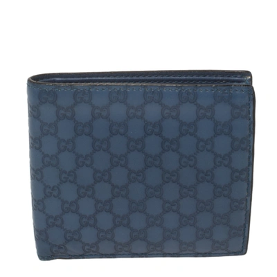 Pre-owned Gucci Blue Microssima Leather Bifold Wallet