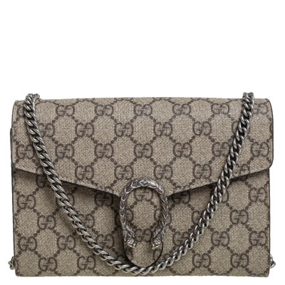Pre-owned Gucci Beige/ebony Gg Supreme Dionysus Wallet On Chain