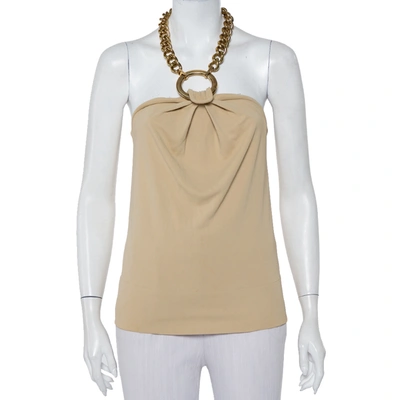 Pre-owned Dolce & Gabbana Beige Jersey Chunky Chain Halter Neck Cami Top M