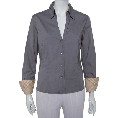 Pre-owned Burberry Grey Cotton V-neck Collared Button Front Shirt Xl