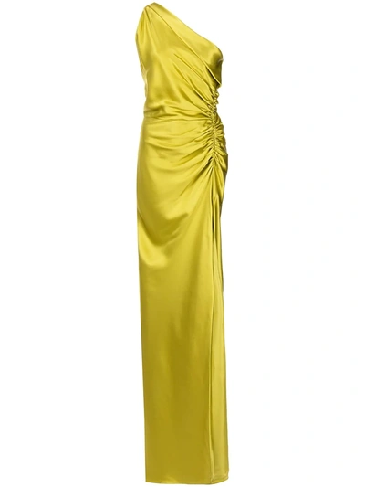 Shop Michelle Mason One-shoulder Silk Gown In Green