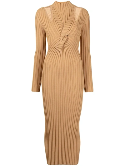 Shop Acler Collins Ribbed Midi Dress In Braun