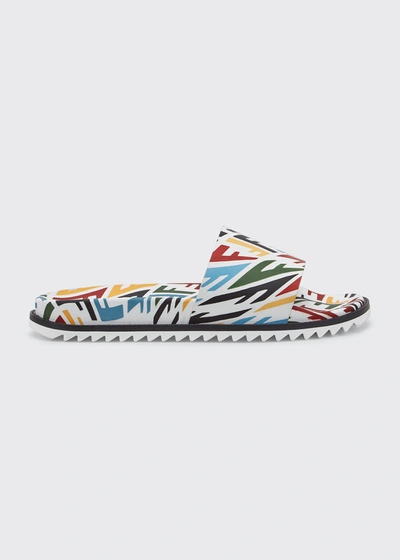 Shop Fendi Men's Multicolor Ff Vertigo Slide Sandals In Ultrawhite Multic