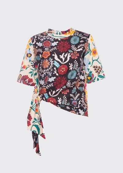 Shop La Doublej Mixed-print Silk Luxe T-shirt In Fire Flower