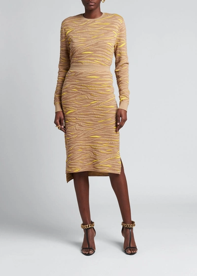 Shop Stella Mccartney Animal-pattern Wool Midi Skirt In 2742 Camel
