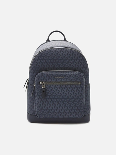 Shop Michael Kors Hudson Backpack In Canvas With All-over Monogram Print In Blue