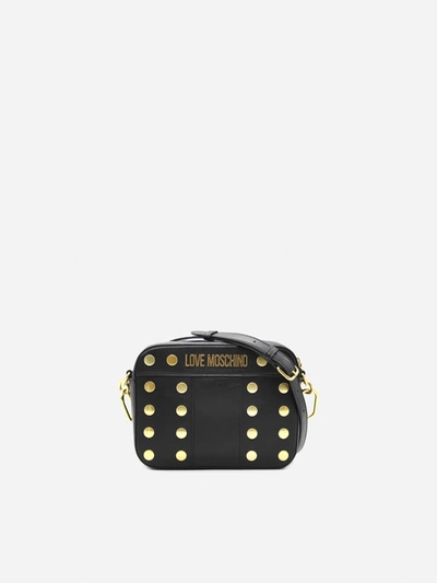 Shop Love Moschino Camera Bag With All-over Studs Detail In Black
